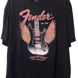 Fender Black Tee with White Logo Print